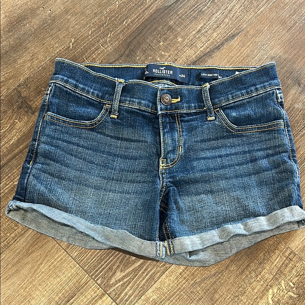 Hollister Blue Jean Shorts Low Mid-Rise Cuffed